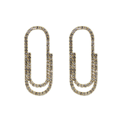 Silver Pin Stud Earrings With Paper Clips And Diamonds