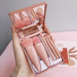 5pcs Travel Size Makeup Brushes Set Mini Makeup Brushes, Small Complete Function Cosmetic Brushes Kit With Case And Mirror Hand Hold Pocket Foldable Makeup