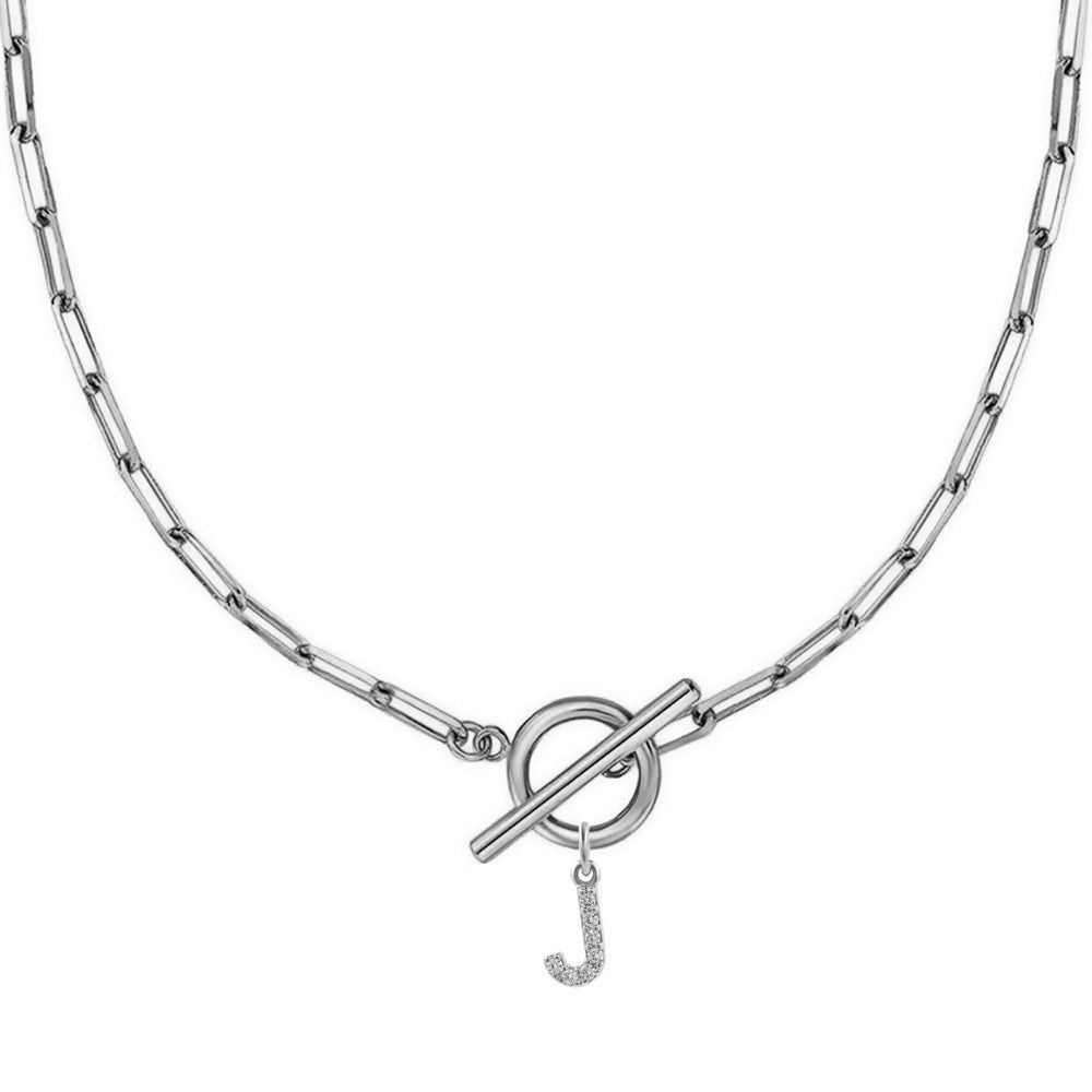 Letters Paper Clips Chain Zircon Pendant Necklace