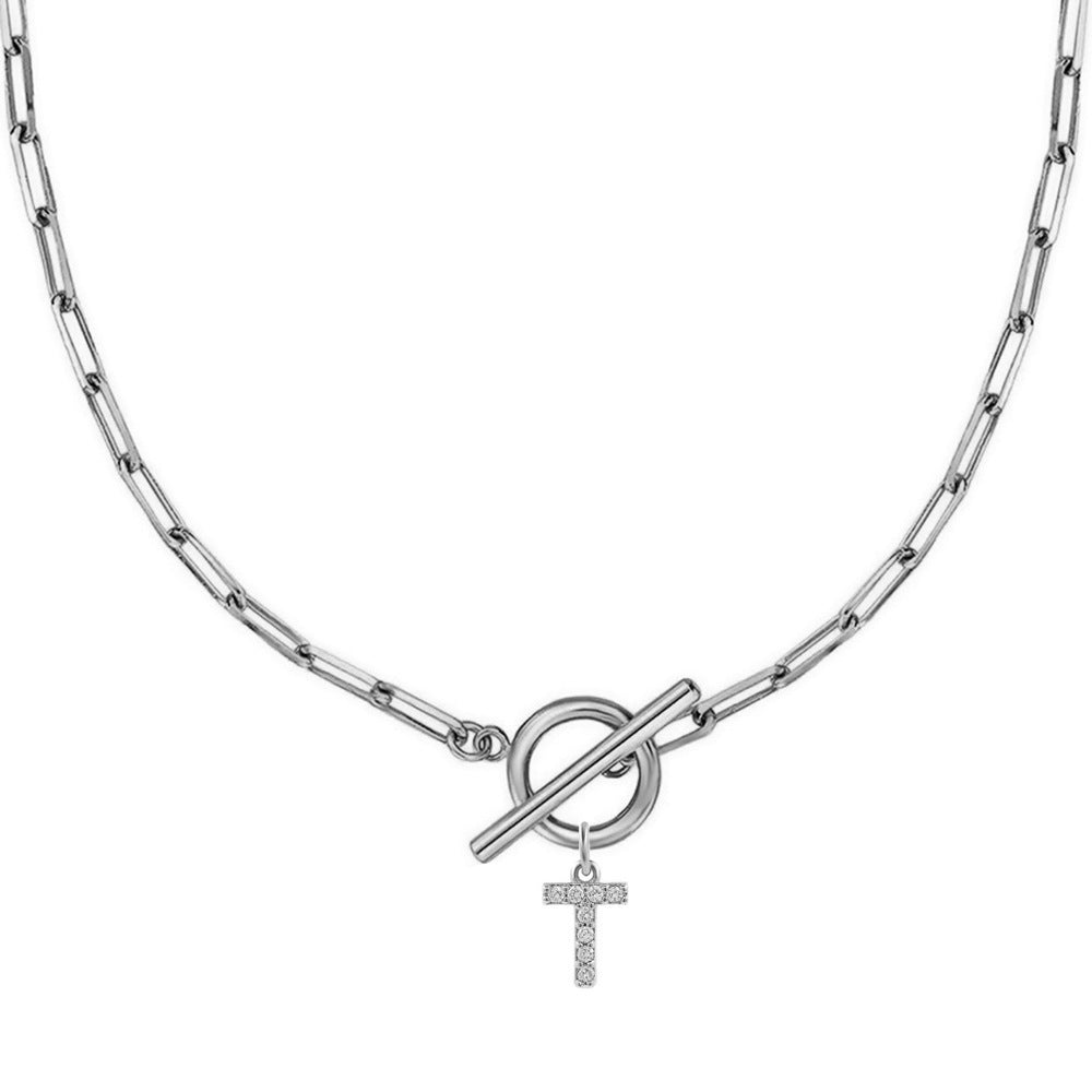Letters Paper Clips Chain Zircon Pendant Necklace