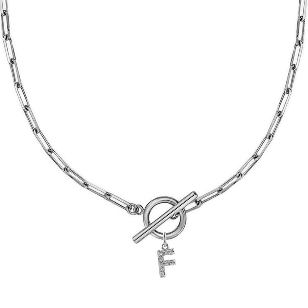 Letters Paper Clips Chain Zircon Pendant Necklace