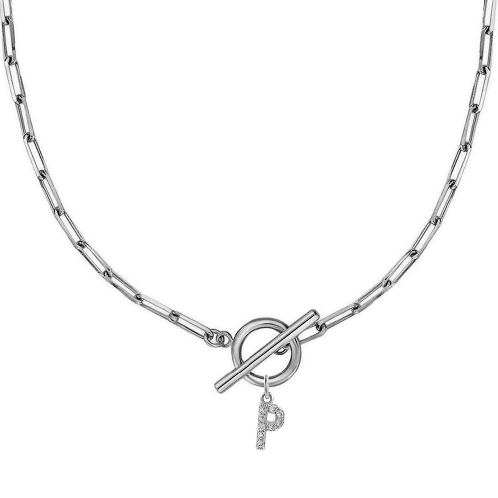 Letters Paper Clips Chain Zircon Pendant Necklace