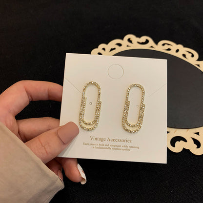 Silver Pin Stud Earrings With Paper Clips And Diamonds