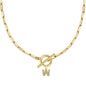 Letters Paper Clips Chain Zircon Pendant Necklace
