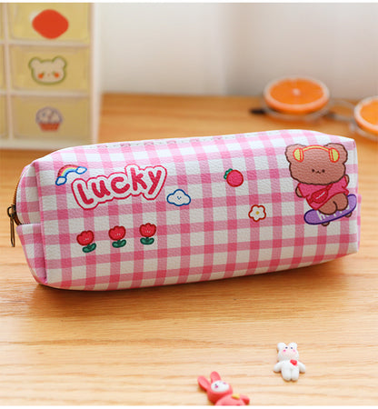 Bear Plaid Waterproof Storage Stationery Bag