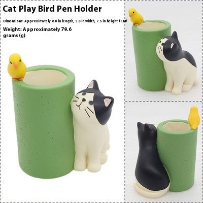 Cat Bird Stationery Storage Pen Holder