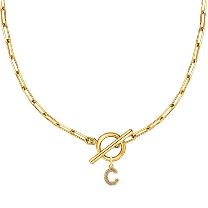 Letters Paper Clips Chain Zircon Pendant Necklace