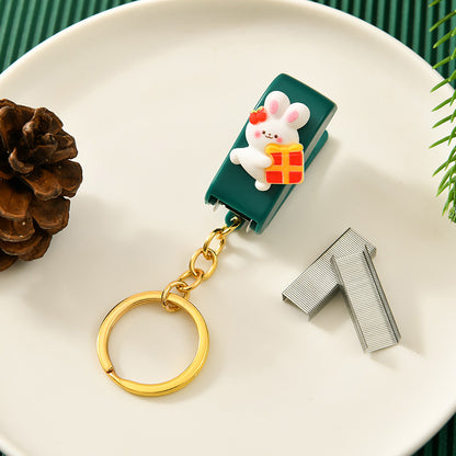 Christmas Cute Cartoon Mini Stapler Student Small Stapler With Keychain