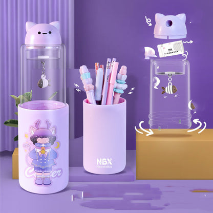 Rotating Pen Case Cartoon Stationery Vertical