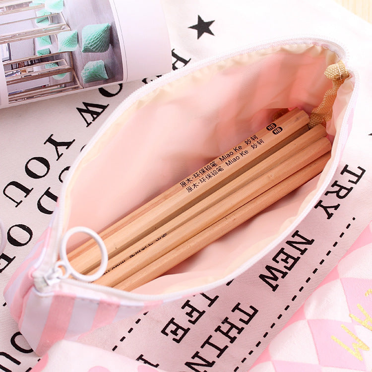 Grid Pencil Case Student Stationery Box Creative Large Capacity Simple Canvas Stationery