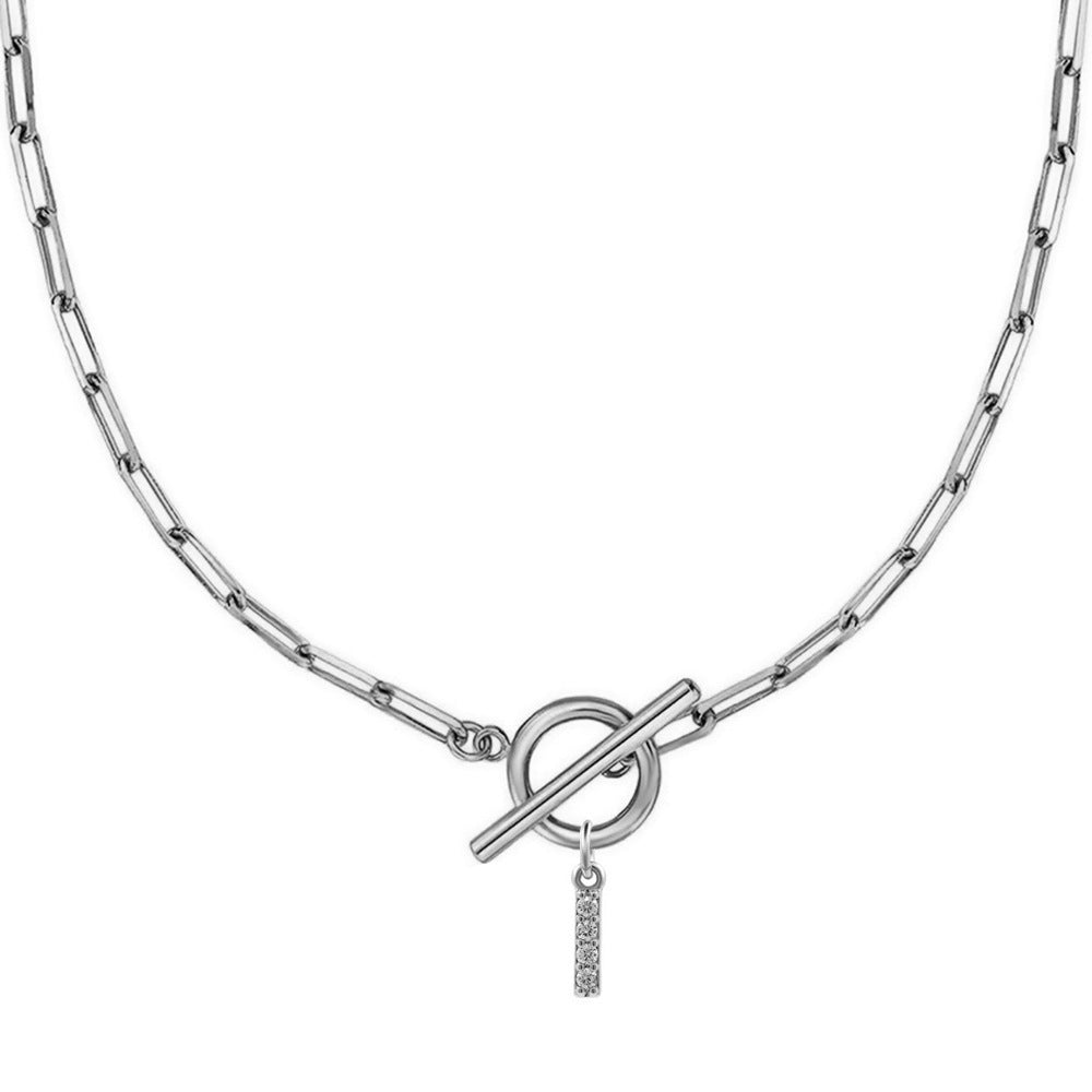 Letters Paper Clips Chain Zircon Pendant Necklace