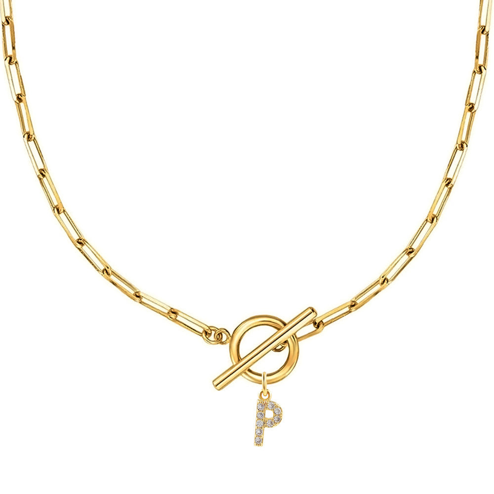 Letters Paper Clips Chain Zircon Pendant Necklace