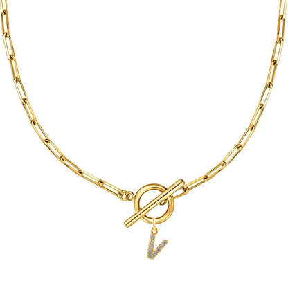 Letters Paper Clips Chain Zircon Pendant Necklace