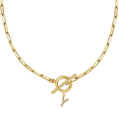 Letters Paper Clips Chain Zircon Pendant Necklace